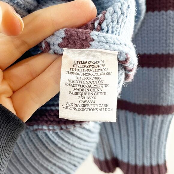 Z Supply Boyfriend Stripe Long Sleeve Knit Pullover Sweater Blue Brown Small - Picture 4 of 6